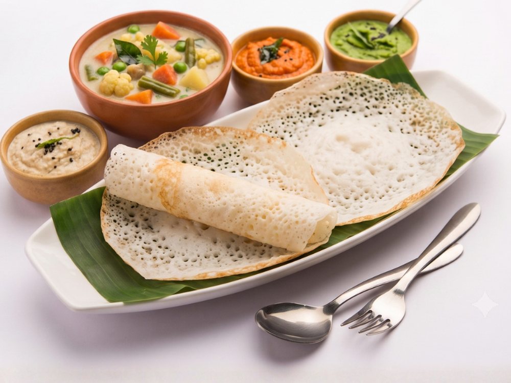 Appam served with vegetable stew