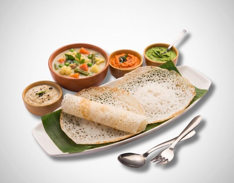Crispy masala dosa served with chutneys