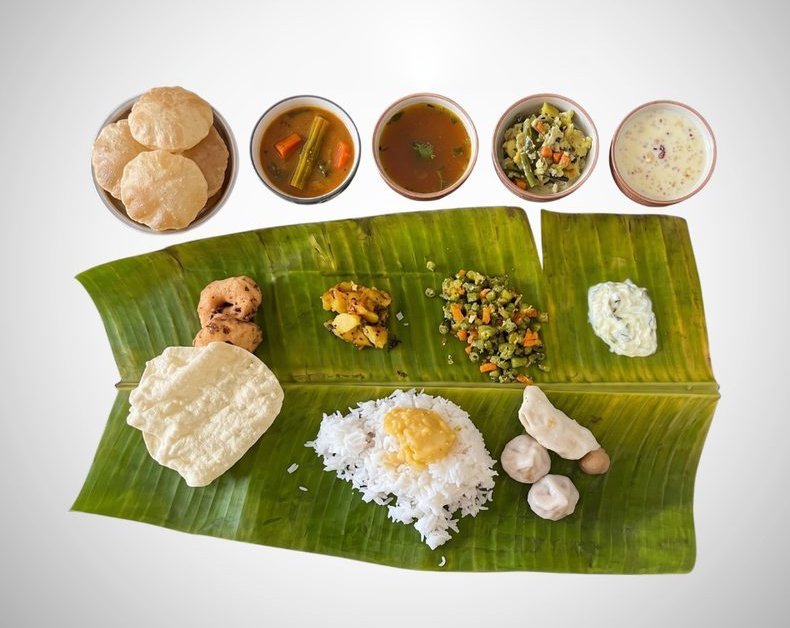 A complete South Indian vegetarian thali